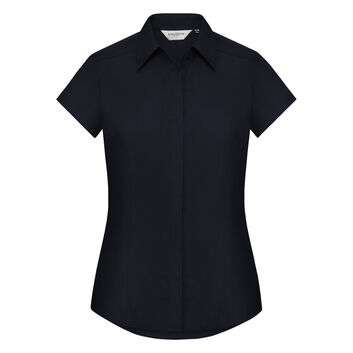 Russell Collection Ladies' Cap Sleeve Polycotton Easy Care Fitted Poplin Shirt French Navy