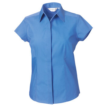 Russell Collection Ladies' Cap Sleeve Polycotton Easy Care Fitted Poplin Shirt Corporate Blue