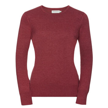 Russell Collection Ladies' Crew Neck Knitted Pullover Cranberry Marl