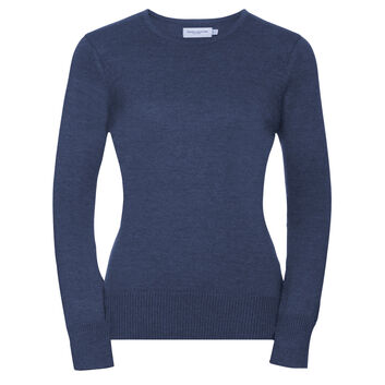 Russell Collection Ladies' Crew Neck Knitted Pullover Denim Marl