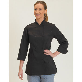 Dennys Ladies' Long Sleeve Fitted Chef's Jacket Black