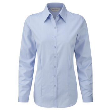 Russell Collection Ladies' Long Sleeve Herringbone Shirt Light Blue