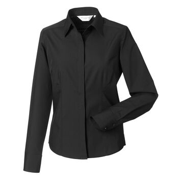 Russell Collection Ladies' Long Sleeve Polycotton Easy Care Fitted Poplin Shirt Black