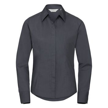 Russell Collection Ladies' Long Sleeve Polycotton Easy Care Fitted Poplin Shirt Convoy Grey