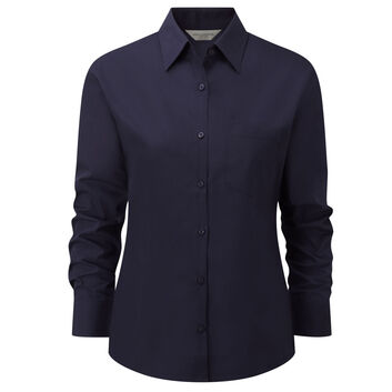Russell Collection Ladies' Long Sleeve Polycotton Easy Care Poplin Shirt French Navy