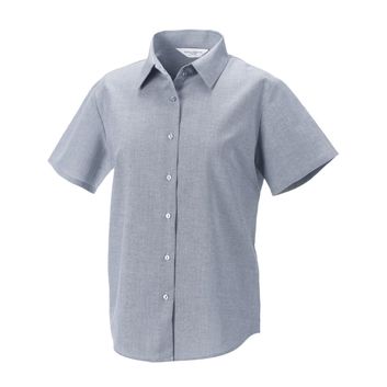 Russell Collection Ladies' Short Sleeve Easy Care Oxford Shirt Silver Grey