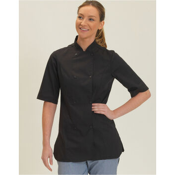 Dennys Ladies' Short Sleeve Fitted Chef's Jacket Black