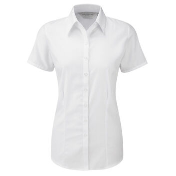 Russell Collection Ladies' Short Sleeve Herringbone Shirt White