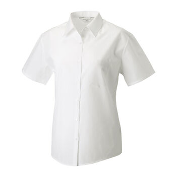 Russell Collection Ladies' Short Sleeve Polycotton Easy Care Poplin Shirt White