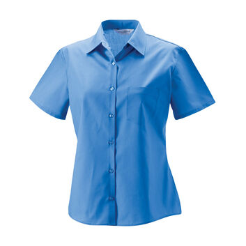 Russell Collection Ladies' Short Sleeve Polycotton Easy Care Poplin Shirt Corporate Blue