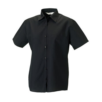 Russell Collection Ladies' Short Sleeve Polycotton Easy Care Poplin Shirt Black