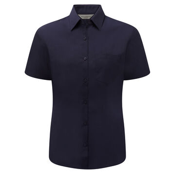 Russell Collection Ladies' Short Sleeve Polycotton Easy Care Poplin Shirt French Navy