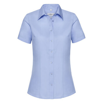 Russell Collection Ladies' Short Sleeve Tailored Coolmax® Shirt Light Blue