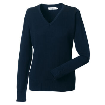 Russell Collection Ladies' V-Neck Knitted Pullover French Navy