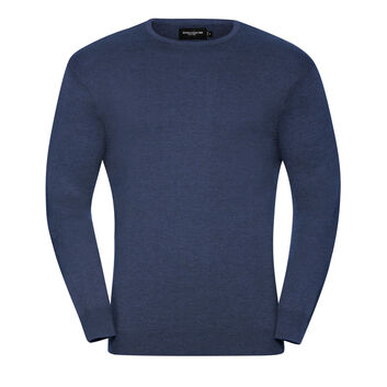 Russell Collection Men's Crew Neck Knitted Pullover Denim Marl