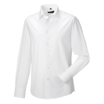 Russell Collection Men's Long Sleeve Easy Care Fitted Shirt White
