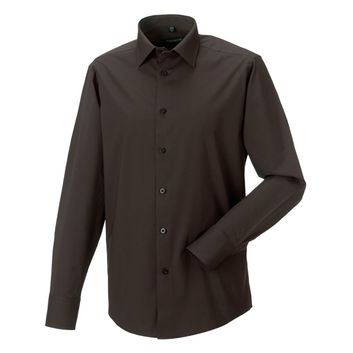 Russell Collection Men's Long Sleeve Easy Care Fitted Shirt Chocolate