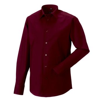 Russell Collection Men's Long Sleeve Easy Care Fitted Shirt Port