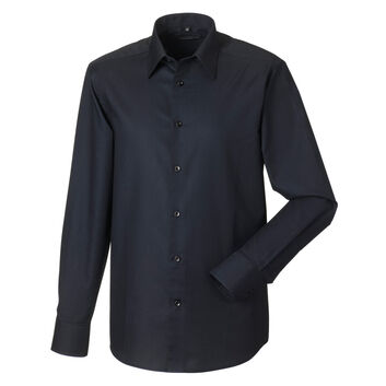Russell Collection Men's Long Sleeve Easy Care Tailored Oxford Shirt Black