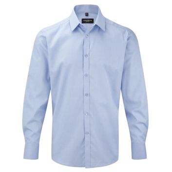 Russell Collection Men's Long Sleeve Herringbone Shirt Light Blue