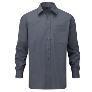 Russell Collection Men's Long Sleeve Polycotton Easy Care Poplin Shirt Convoy Grey