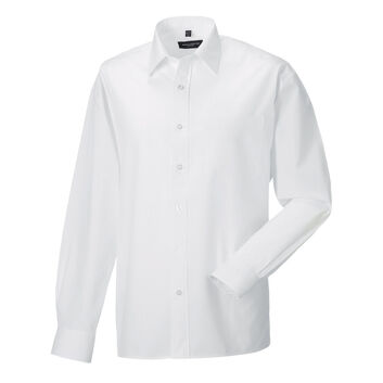 Russell Collection Men's Long Sleeve Polycotton Easy Care Poplin Shirt White