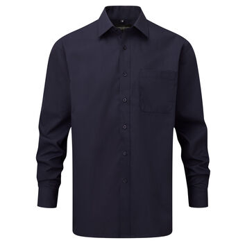 Russell Collection Men's Long Sleeve Polycotton Easy Care Poplin Shirt French Navy