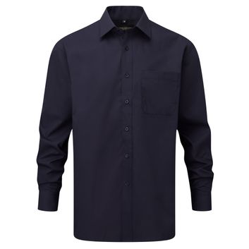 Russell Collection Men's Long Sleeve Polycotton Easy Care Poplin Shirt French Navy