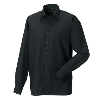 Russell Collection Men's Long Sleeve Polycotton Easy Care Poplin Shirt Black