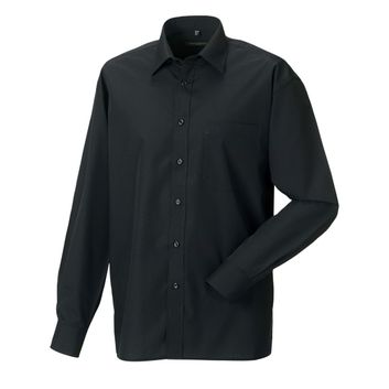 Russell Collection Men's Long Sleeve Polycotton Easy Care Poplin Shirt Black