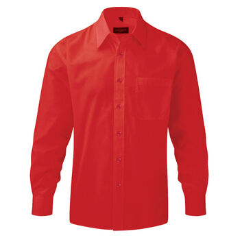 Russell Collection Men's Long Sleeve Polycotton Easy Care Poplin Shirt Classic Red