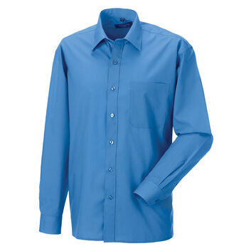 Russell Collection Men's Long Sleeve Polycotton Easy Care Poplin Shirt Corporate Blue