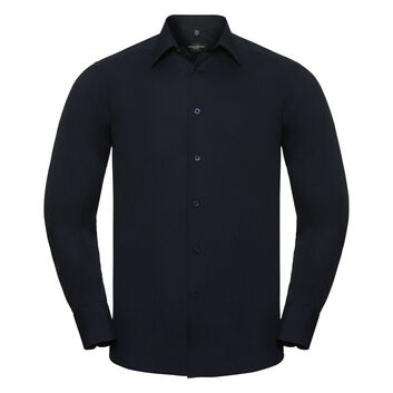 Russell Collection Men's Long Sleeve Polycotton Easy Care Tailored Poplin Shirt French Navy