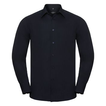 Russell Collection Men's Long Sleeve Polycotton Easy Care Tailored Poplin Shirt French Navy