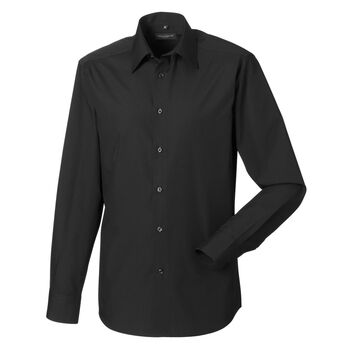 Russell Collection Men's Long Sleeve Polycotton Easy Care Tailored Poplin Shirt Black