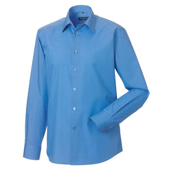 Russell Collection Men's Long Sleeve Polycotton Easy Care Tailored Poplin Shirt Corporate Blue