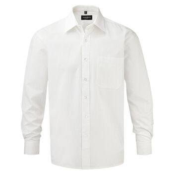 Russell Collection Men's Long Sleeve Pure Cotton Easy Care Poplin Shirt White
