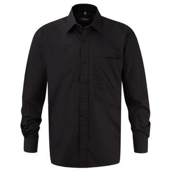 Russell Collection Men's Long Sleeve Pure Cotton Easy Care Poplin Shirt Black