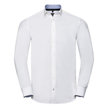 Russell Collection Men's Long Sleeve Tailored Contrast Ultimate Stretch Shirt  White/Oxford Blue/Bright Navy