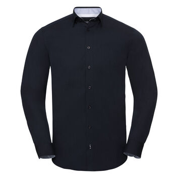 Russell Collection Men's Long Sleeve Tailored Contrast Ultimate Stretch Shirt  Bright Navy/Oxford Blue/White