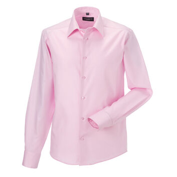 Russell Collection Men's Long Sleeve Tailored Ultimate Non-Iron Shirt Classic Pink