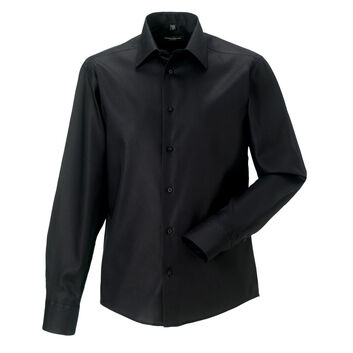 Russell Collection Men's Long Sleeve Tailored Ultimate Non-Iron Shirt Black