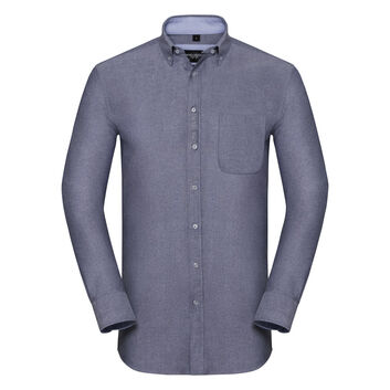 Russell Collection Men's Long Sleeve Tailored Washed Oxford Shirt Oxford Navy/Oxford Blue