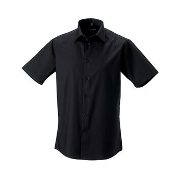 Russell Collection Men's Short Sleeve Easy Care Fitted Shirt Black