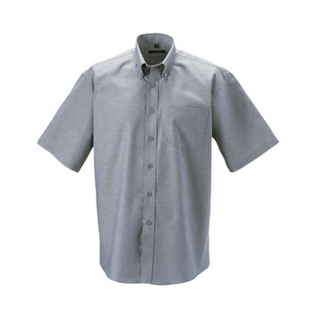 Russell Collection Men's Short Sleeve Easy Care Oxford Shirt Silver Grey