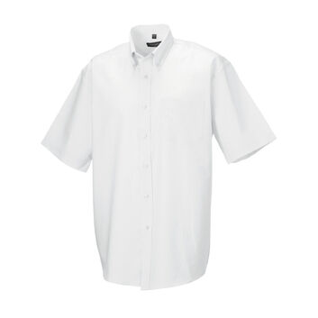 Russell Collection Men's Short Sleeve Easy Care Oxford Shirt White