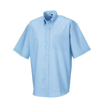 Russell Collection Men's Short Sleeve Easy Care Oxford Shirt Oxford Blue