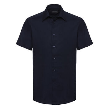 Russell Collection Men's Short Sleeve Easy Care Tailored Oxford Shirt Bright Navy