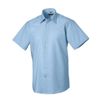 Russell Collection Men's Short Sleeve Easy Care Tailored Oxford Shirt Oxford Blue