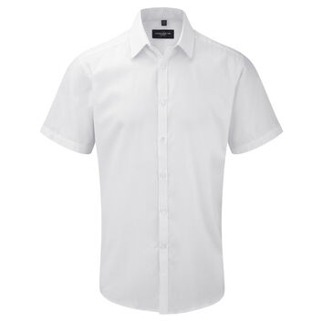 Russell Collection Men's Short Sleeve Herringbone Shirt White